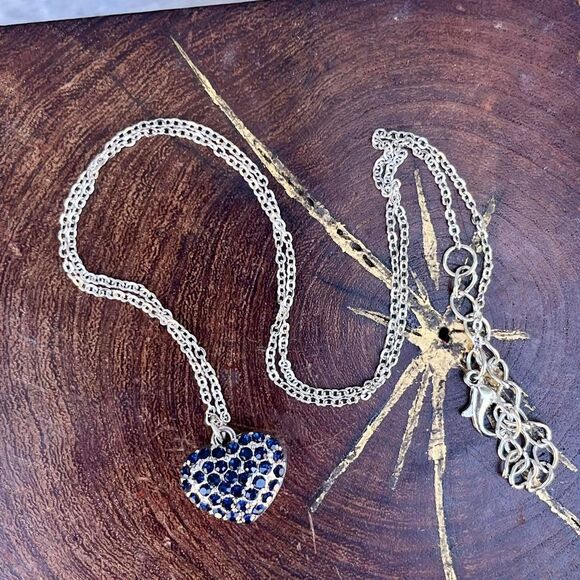 Blue Rhinestone Heart Necklace Y2k Jewelry - Picture 2 of 7